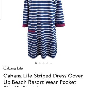 Cabana Life Navy and White Striped Dress with Fuchsia Trim!!! NWOT!!!